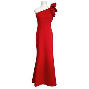 NWT BETSY & ADAM DAISY RED ONE RUFFLE SLEEVE TRUMPET EVENING PROM GOWN - 6